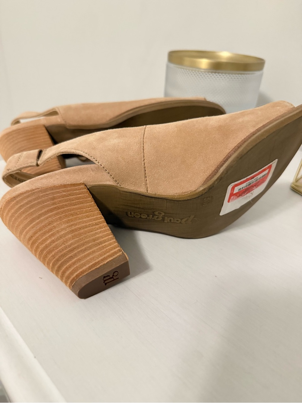 *New* Paul Green Suede Slingback Peep-Toe Block Heel - Beige - Picture 4 of 4